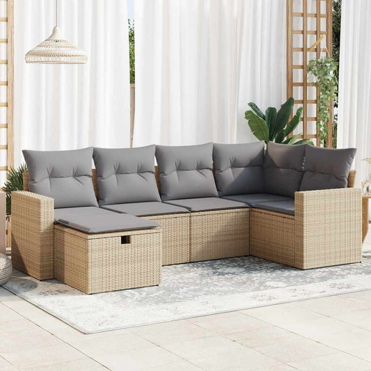 6-delige Loungeset met kussens poly rattan beige is nu te koop bij PeponiXL, paradijselijk wonen!