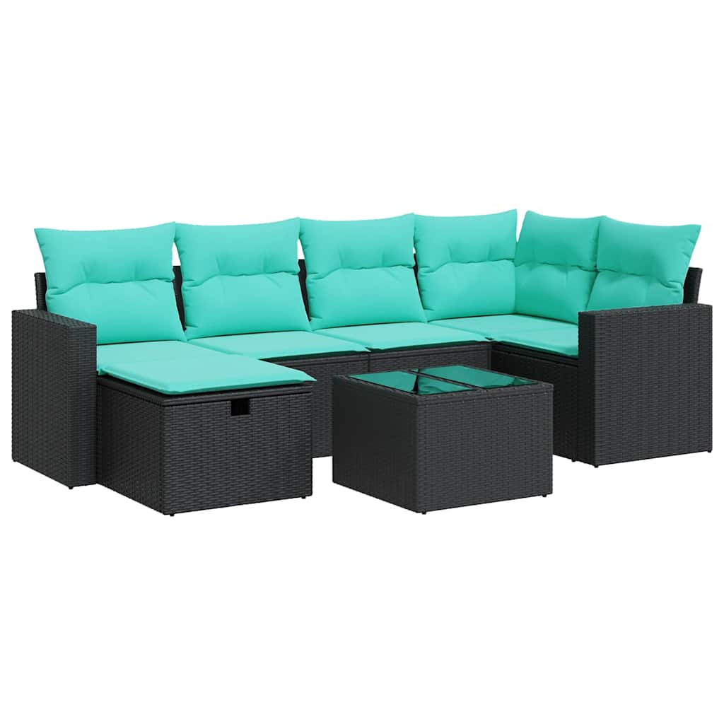 7-delige Loungeset met kussens poly rattan zwart is nu te koop bij PeponiXL, paradijselijk wonen!