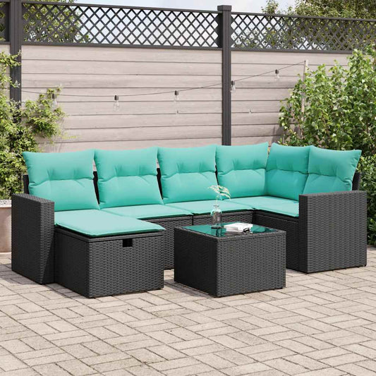7-delige Loungeset met kussens poly rattan zwart is nu te koop bij PeponiXL, paradijselijk wonen!