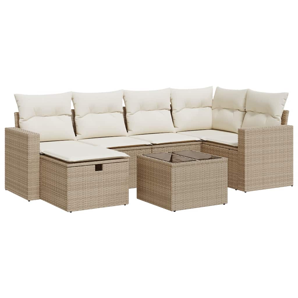 7-delige Loungeset met kussens poly rattan beige is nu te koop bij PeponiXL, paradijselijk wonen!