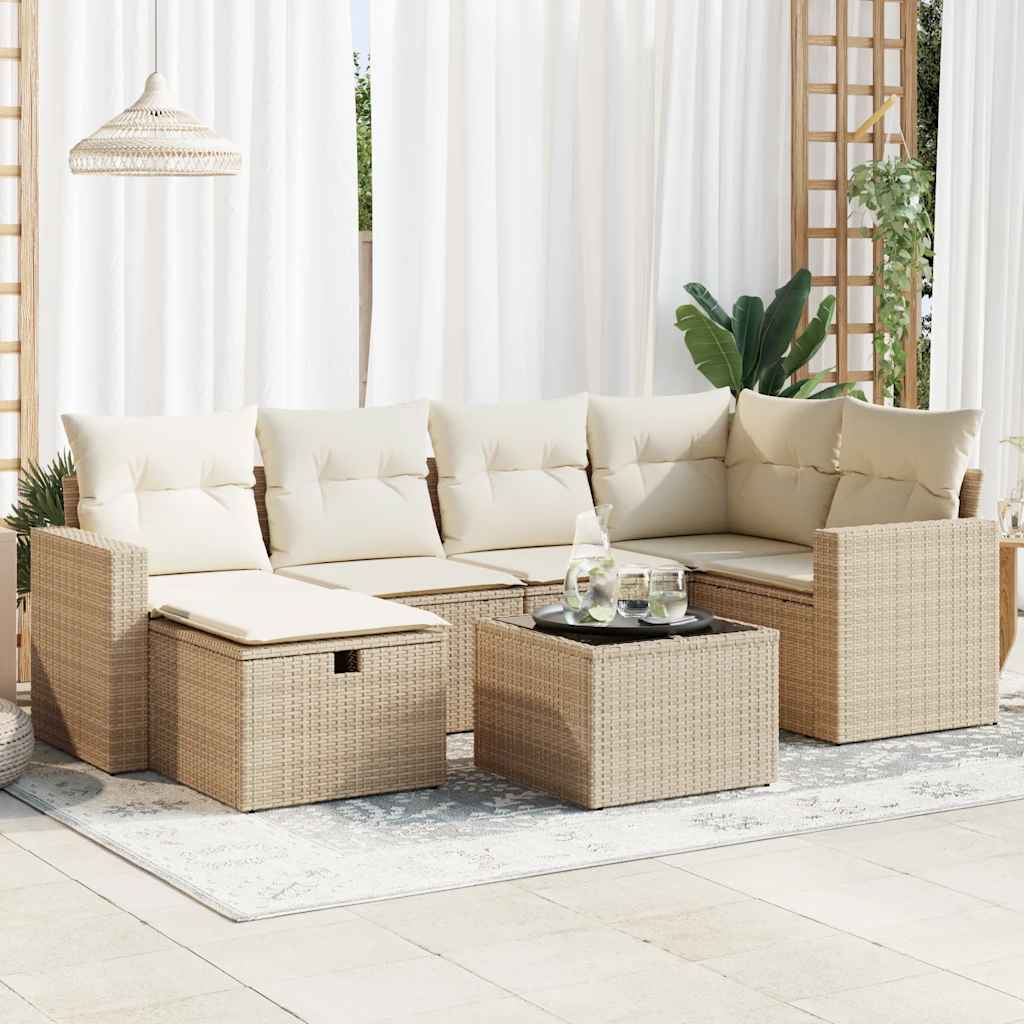 7-delige Loungeset met kussens poly rattan beige is nu te koop bij PeponiXL, paradijselijk wonen!