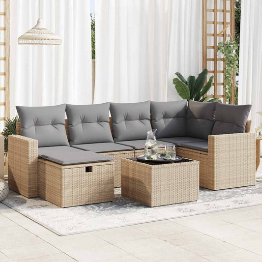 7-delige Loungeset met kussens poly rattan beige is nu te koop bij PeponiXL, paradijselijk wonen!