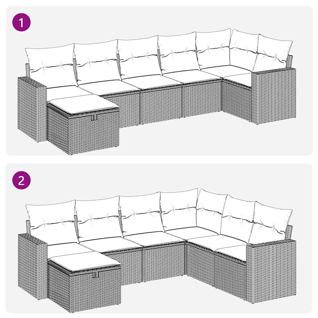 7-delige Loungeset met kussens poly rattan beige