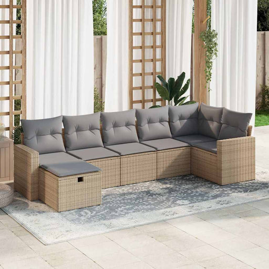 7-delige Loungeset met kussens poly rattan beige is nu te koop bij PeponiXL, paradijselijk wonen!