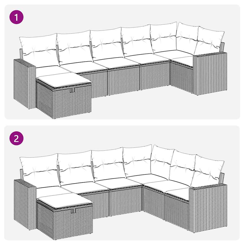 7-delige Loungeset met kussens poly rattan grijs