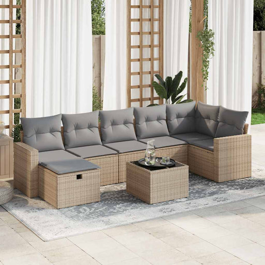 8-delige Loungeset met kussens poly rattan beige is nu te koop bij PeponiXL, paradijselijk wonen!
