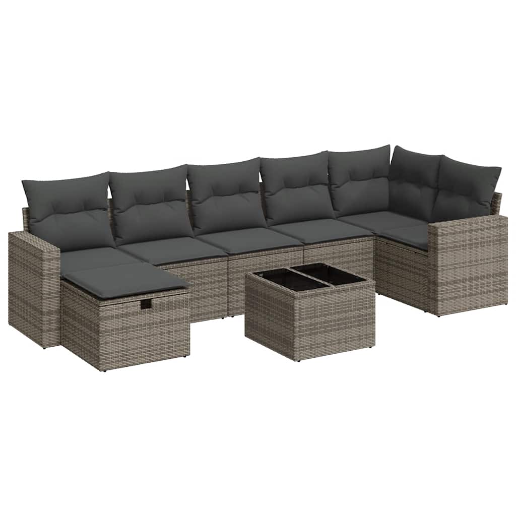 8-delige Loungeset met kussens poly rattan grijs