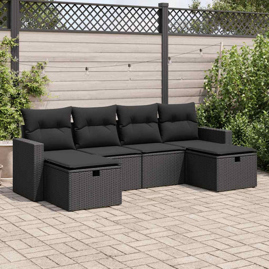 6-delige Loungeset met kussens poly rattan zwart is nu te koop bij PeponiXL, paradijselijk wonen!