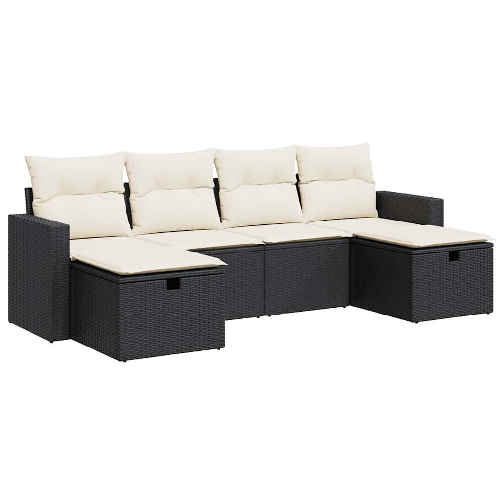 6-delige Loungeset met kussens poly rattan zwart is nu te koop bij PeponiXL, paradijselijk wonen!