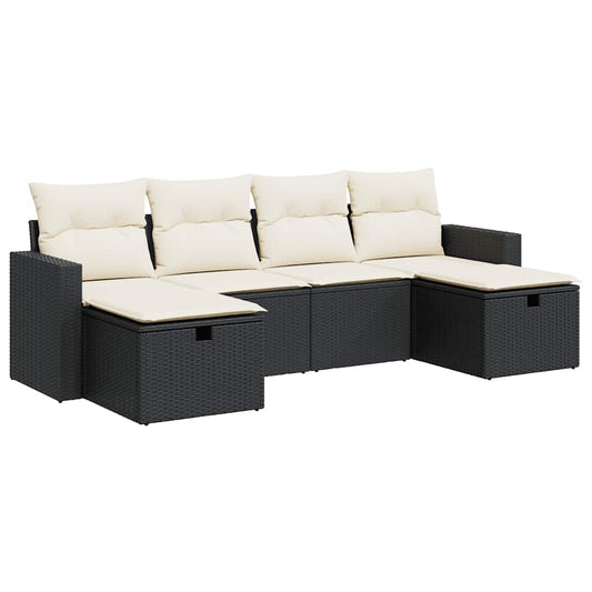 6-delige Loungeset met kussens poly rattan zwart is nu te koop bij PeponiXL, paradijselijk wonen!