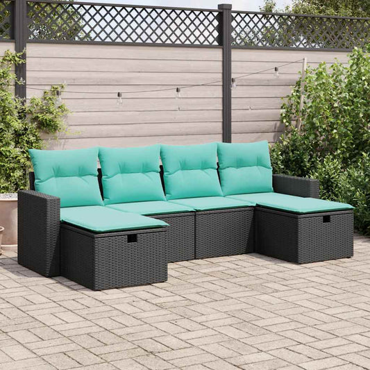 6-delige Loungeset met kussens poly rattan zwart is nu te koop bij PeponiXL, paradijselijk wonen!