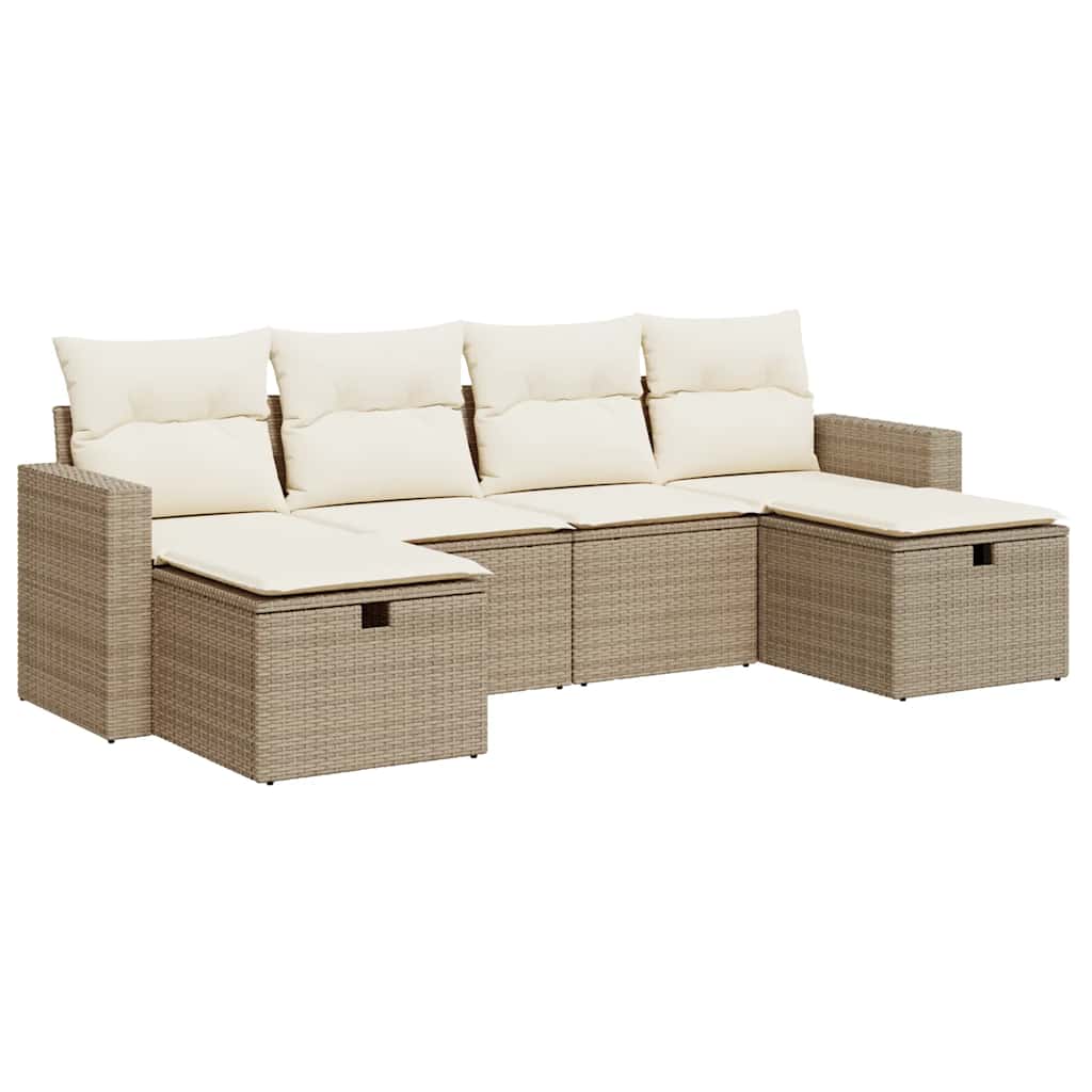 6-delige Loungeset met kussens poly rattan beige is nu te koop bij PeponiXL, paradijselijk wonen!