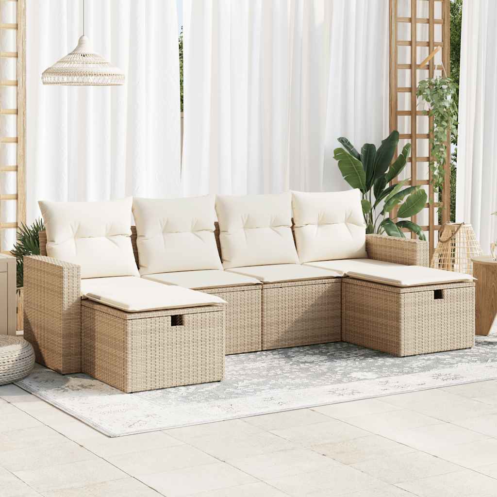 6-delige Loungeset met kussens poly rattan beige is nu te koop bij PeponiXL, paradijselijk wonen!