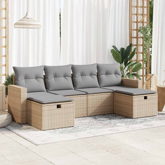 6-delige Loungeset met kussens poly rattan beige is nu te koop bij PeponiXL, paradijselijk wonen!