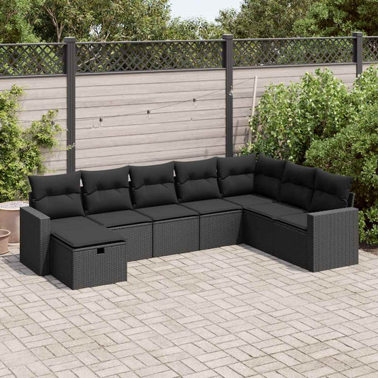 8-delige Loungeset met kussens poly rattan zwart is nu te koop bij PeponiXL, paradijselijk wonen!