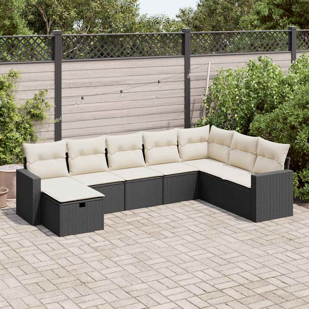 8-delige Loungeset met kussens poly rattan zwart is nu te koop bij PeponiXL, paradijselijk wonen!
