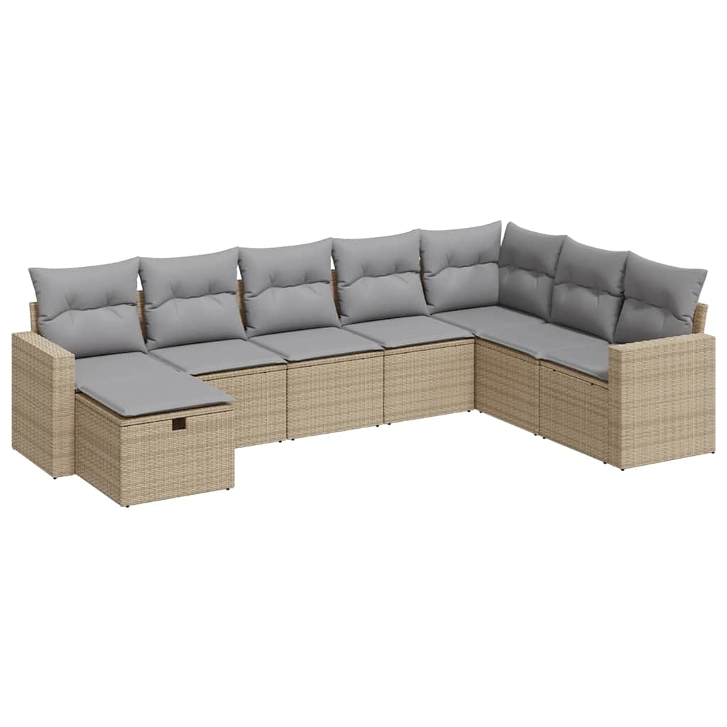 8-delige Loungeset met kussens poly rattan beige
