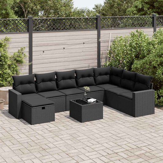9-delige Loungeset met kussens poly rattan zwart is nu te koop bij PeponiXL, paradijselijk wonen!