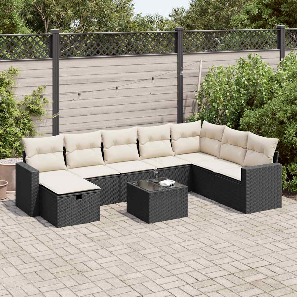 9-delige Loungeset met kussens poly rattan zwart is nu te koop bij PeponiXL, paradijselijk wonen!
