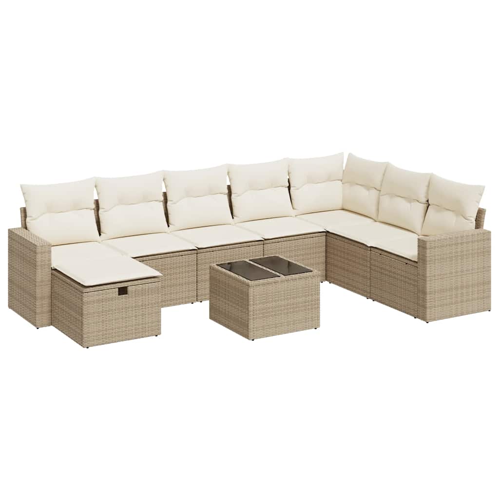 9-delige Loungeset met kussens poly rattan beige is nu te koop bij PeponiXL, paradijselijk wonen!