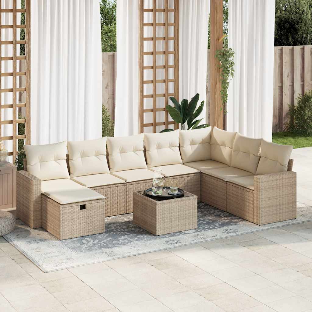 9-delige Loungeset met kussens poly rattan beige is nu te koop bij PeponiXL, paradijselijk wonen!