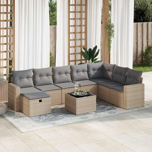 9-delige Loungeset met kussens poly rattan beige is nu te koop bij PeponiXL, paradijselijk wonen!