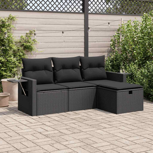 4-delige Loungeset met kussens poly rattan zwart is nu te koop bij PeponiXL, paradijselijk wonen!