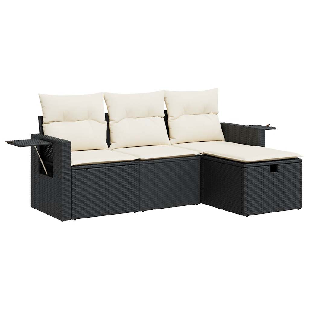 4-delige Loungeset met kussens poly rattan zwart is nu te koop bij PeponiXL, paradijselijk wonen!