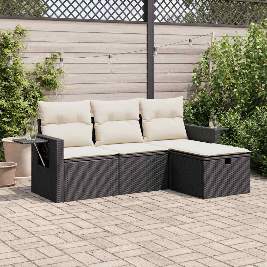 4-delige Loungeset met kussens poly rattan zwart is nu te koop bij PeponiXL, paradijselijk wonen!