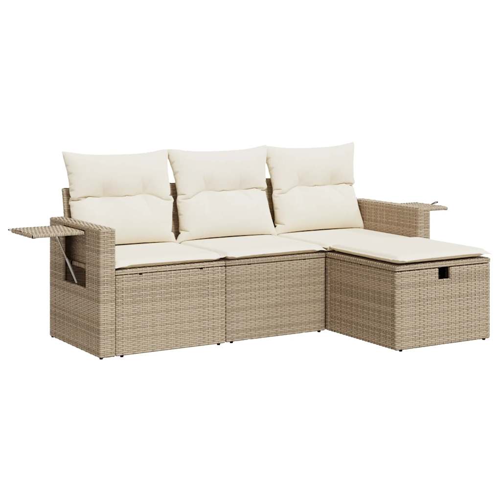 4-delige Loungeset met kussens poly rattan beige is nu te koop bij PeponiXL, paradijselijk wonen!