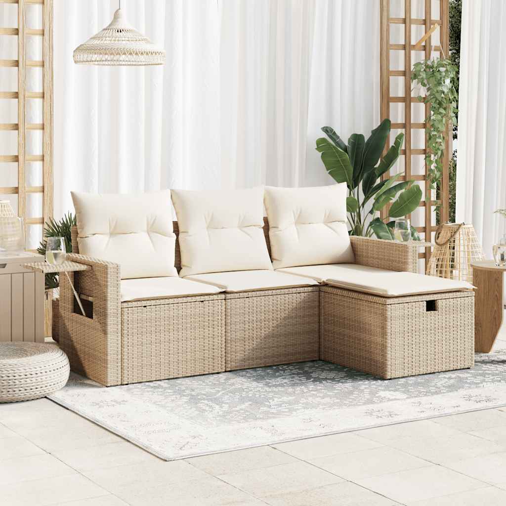 4-delige Loungeset met kussens poly rattan beige is nu te koop bij PeponiXL, paradijselijk wonen!