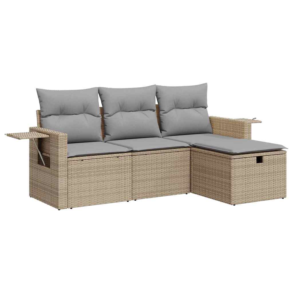 4-delige Loungeset met kussens poly rattan beige