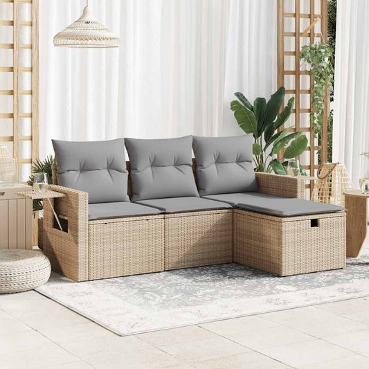 4-delige Loungeset met kussens poly rattan beige is nu te koop bij PeponiXL, paradijselijk wonen!