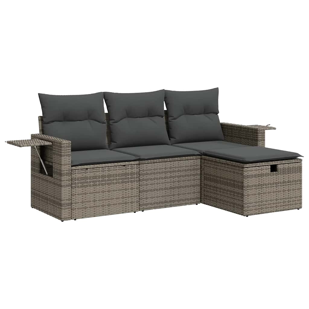 4-delige Loungeset met kussens poly rattan grijs