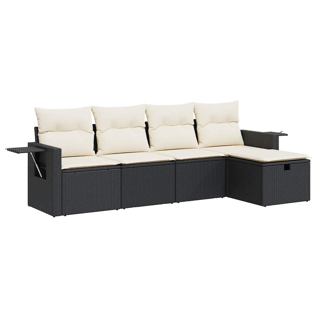 5-delige Loungeset met kussens poly rattan zwart is nu te koop bij PeponiXL, paradijselijk wonen!