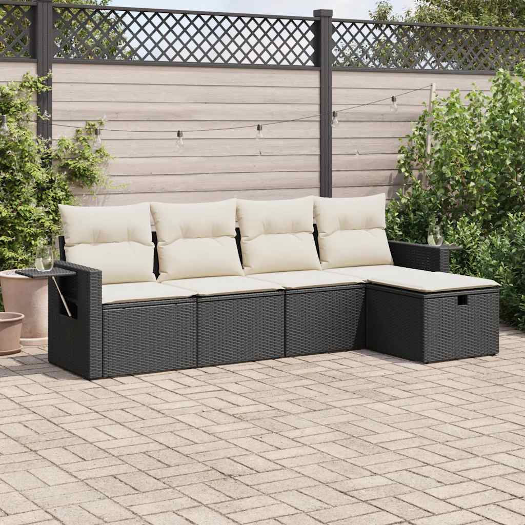 5-delige Loungeset met kussens poly rattan zwart is nu te koop bij PeponiXL, paradijselijk wonen!