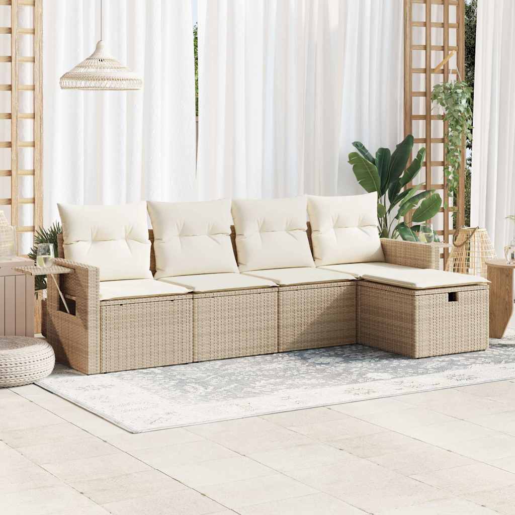 5-delige Loungeset met kussens poly rattan beige is nu te koop bij PeponiXL, paradijselijk wonen!