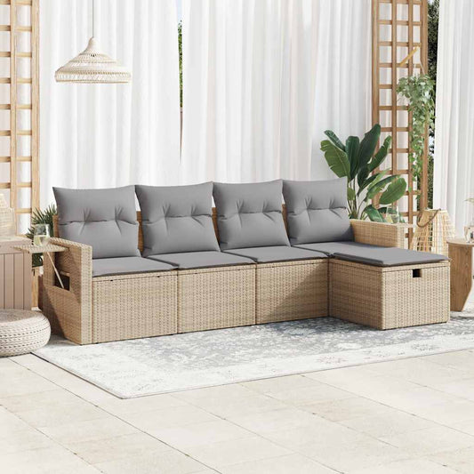 5-delige Loungeset met kussens poly rattan beige is nu te koop bij PeponiXL, paradijselijk wonen!