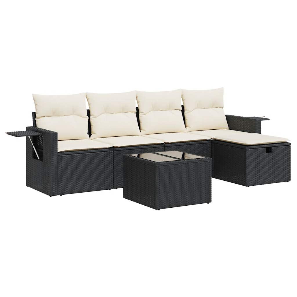 6-delige Loungeset met kussens poly rattan zwart is nu te koop bij PeponiXL, paradijselijk wonen!