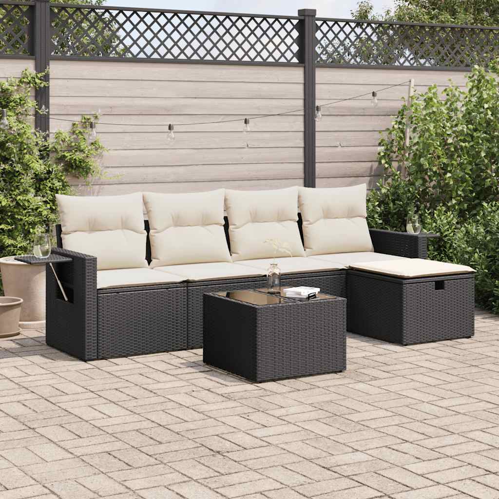 6-delige Loungeset met kussens poly rattan zwart is nu te koop bij PeponiXL, paradijselijk wonen!