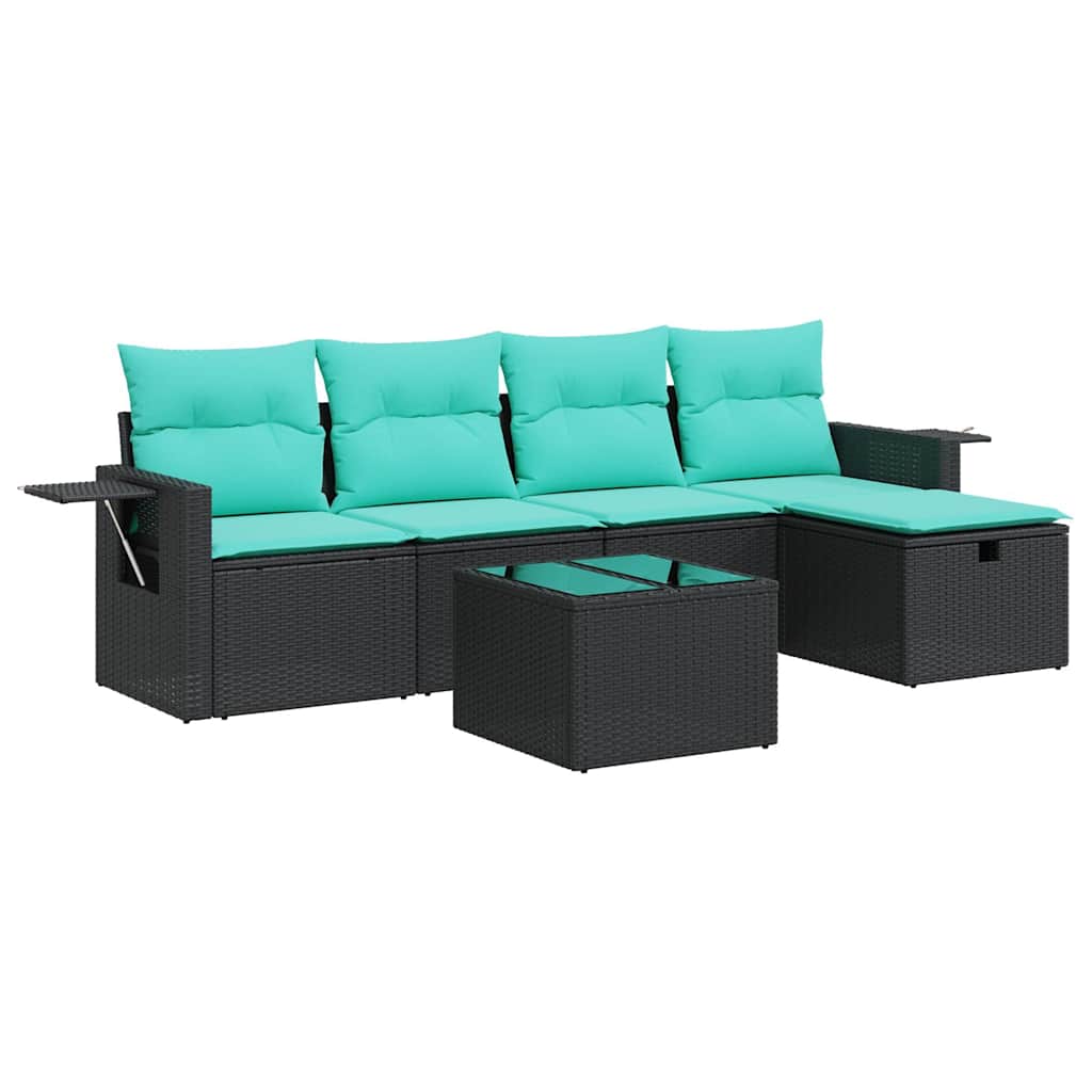 6-delige Loungeset met kussens poly rattan zwart is nu te koop bij PeponiXL, paradijselijk wonen!