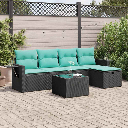 6-delige Loungeset met kussens poly rattan zwart is nu te koop bij PeponiXL, paradijselijk wonen!