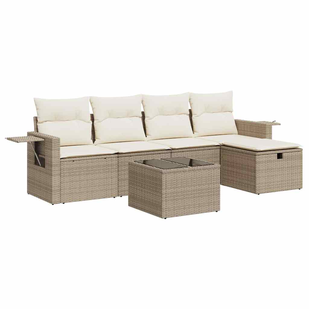 6-delige Loungeset met kussens poly rattan beige is nu te koop bij PeponiXL, paradijselijk wonen!