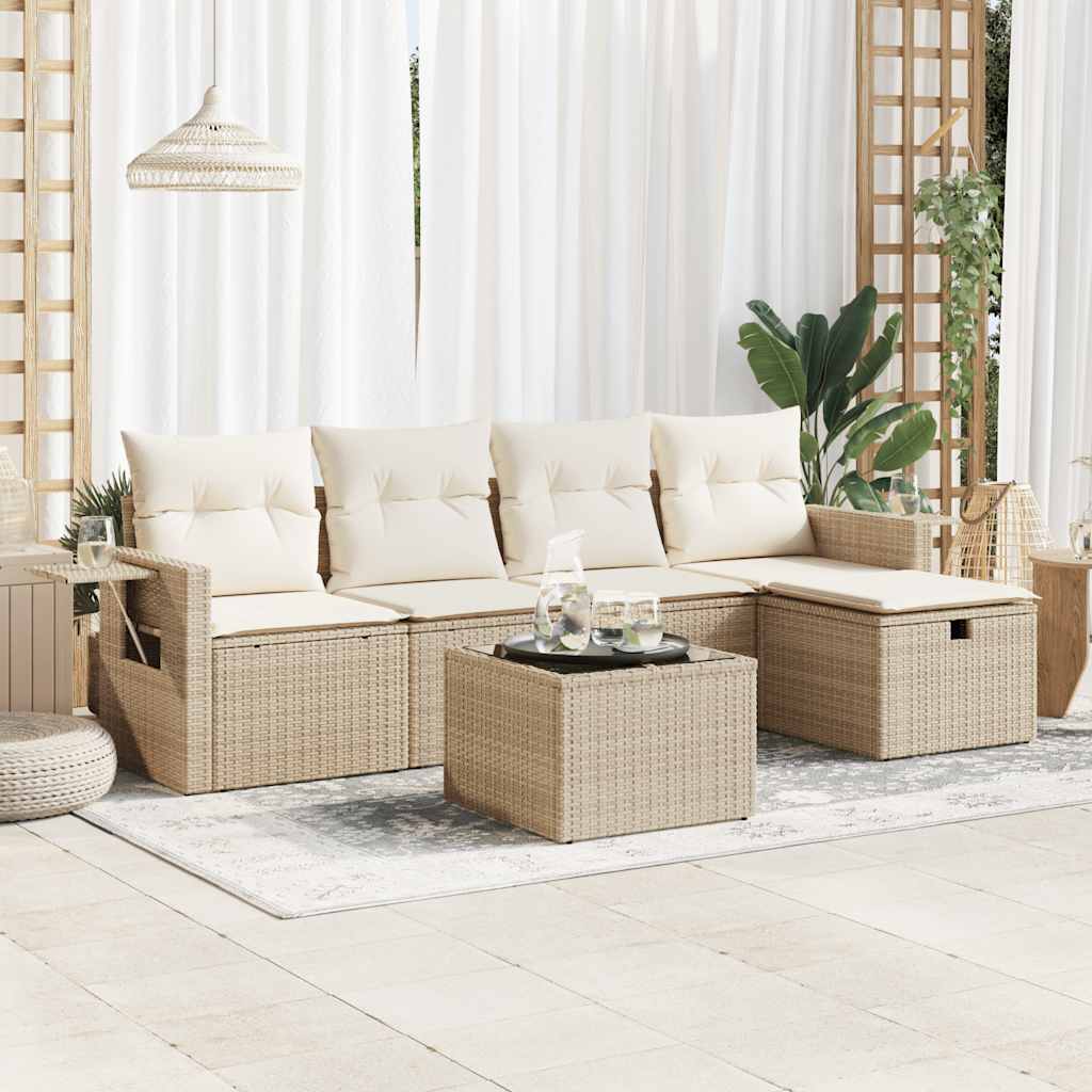 6-delige Loungeset met kussens poly rattan beige is nu te koop bij PeponiXL, paradijselijk wonen!