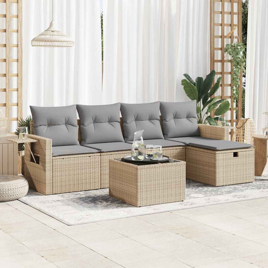 6-delige Loungeset met kussens poly rattan beige is nu te koop bij PeponiXL, paradijselijk wonen!