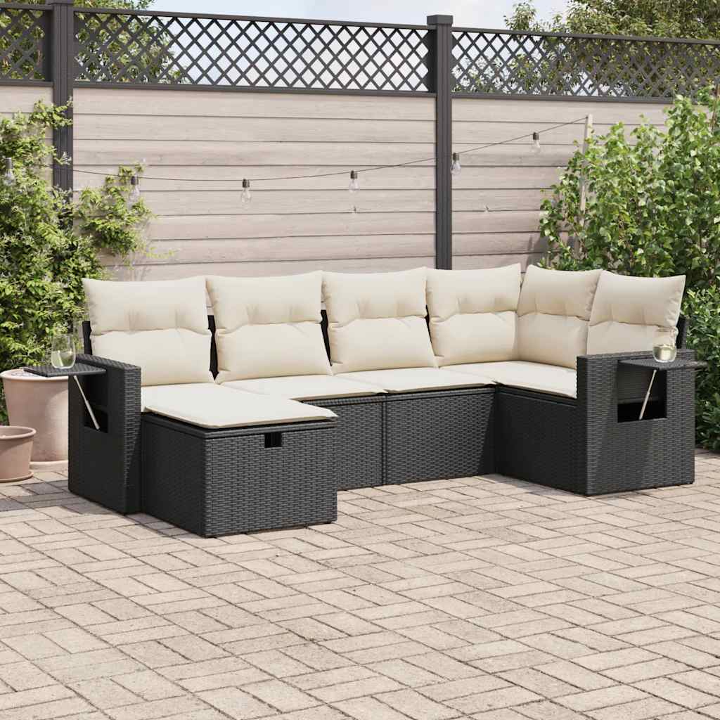 6-delige Loungeset met kussens poly rattan zwart is nu te koop bij PeponiXL, paradijselijk wonen!