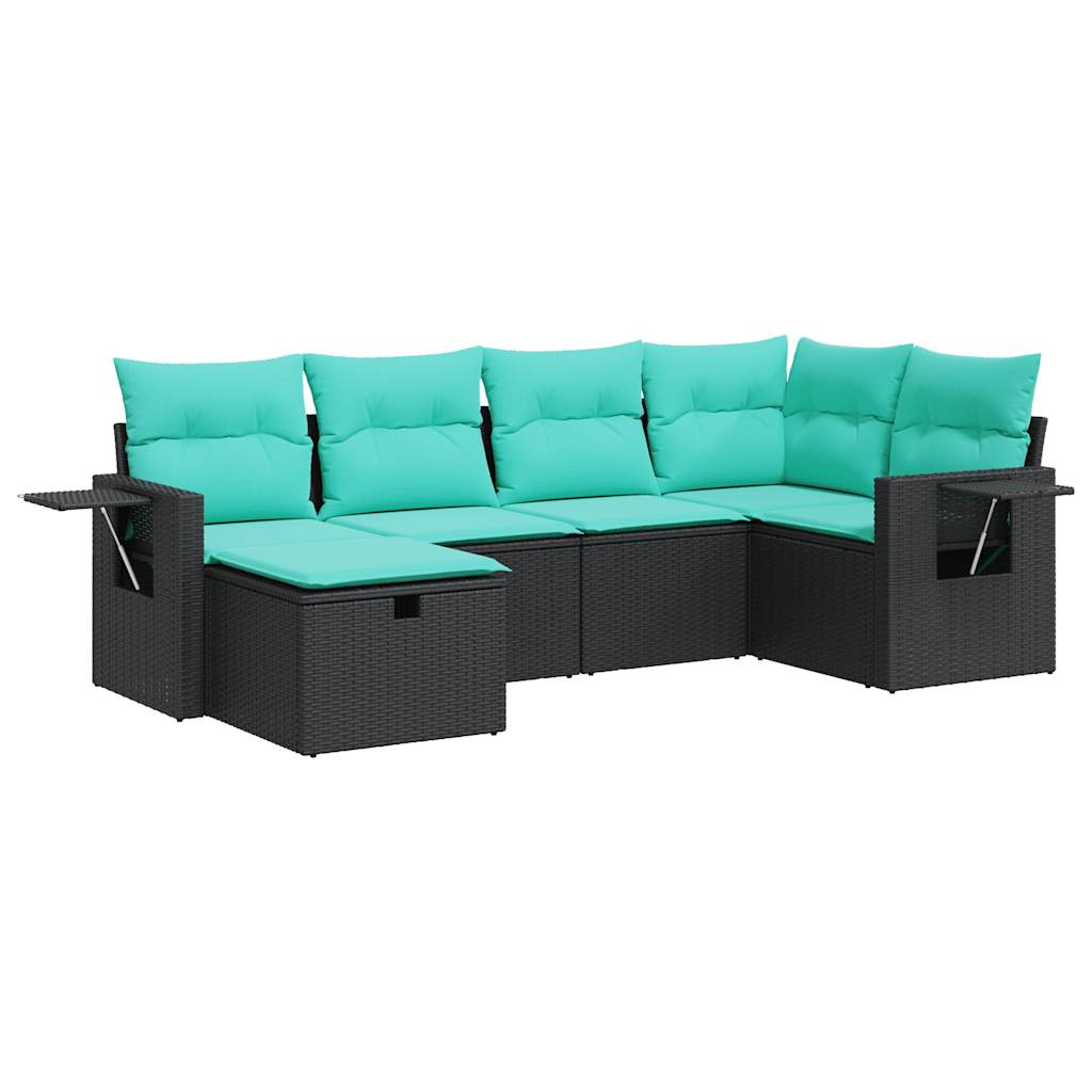 6-delige Loungeset met kussens poly rattan zwart is nu te koop bij PeponiXL, paradijselijk wonen!
