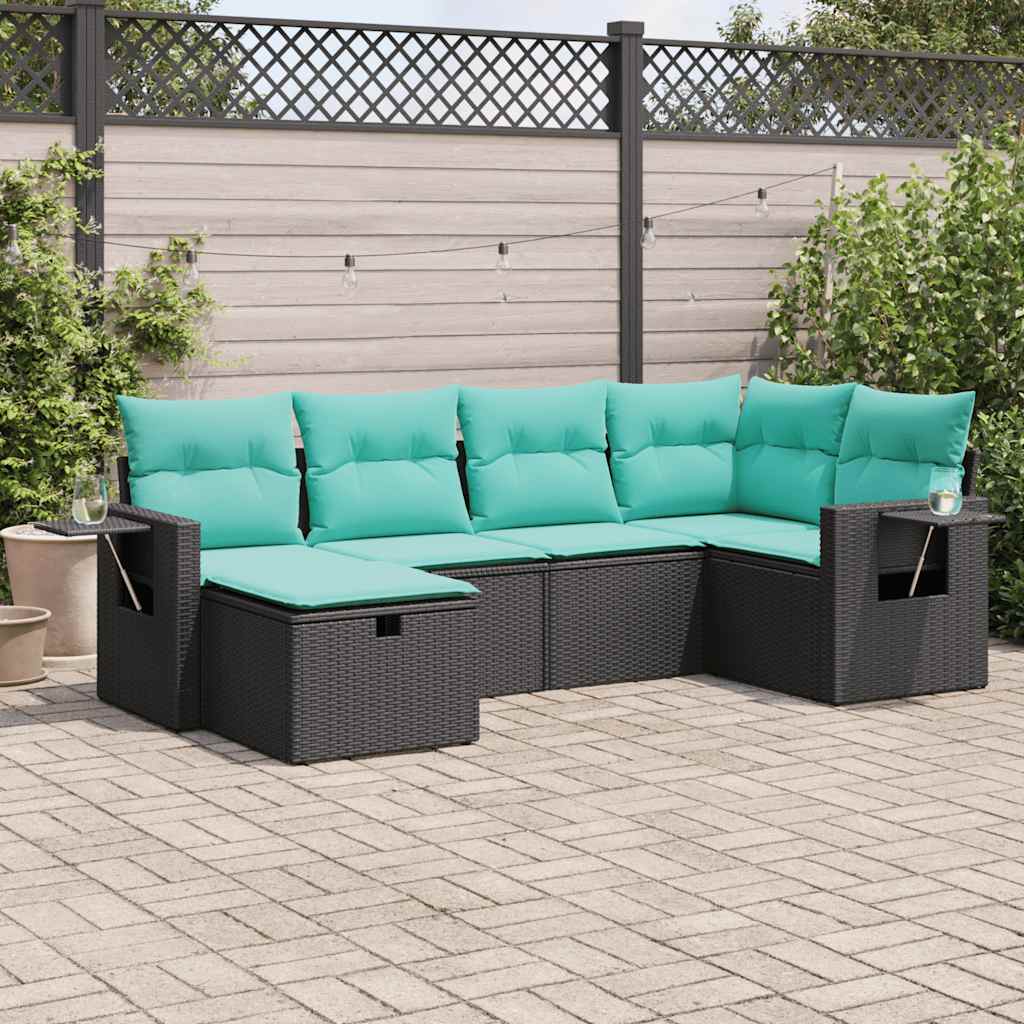 6-delige Loungeset met kussens poly rattan zwart is nu te koop bij PeponiXL, paradijselijk wonen!