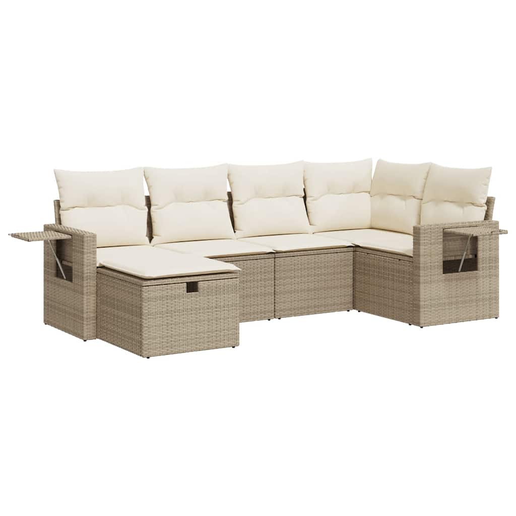 6-delige Loungeset met kussens poly rattan beige is nu te koop bij PeponiXL, paradijselijk wonen!