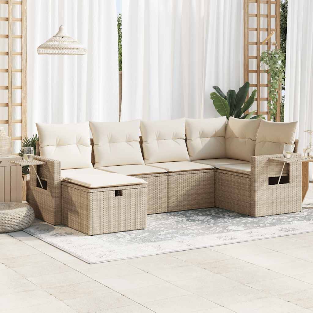 6-delige Loungeset met kussens poly rattan beige is nu te koop bij PeponiXL, paradijselijk wonen!